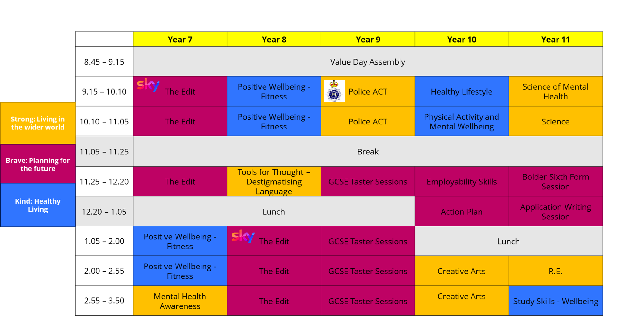 Being Bold Timetable